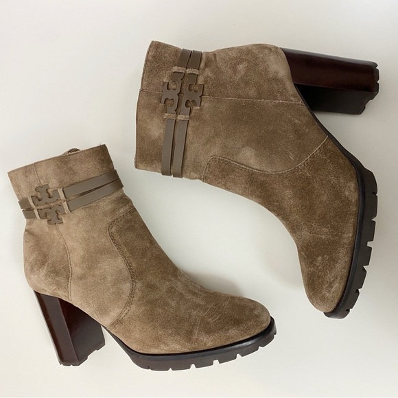 Tory Burch Leigh Suede Lug Sole Boots in River Rock - Picture 3 of 6
